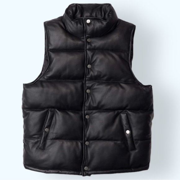 Deadwood x Free People Leather Vermont Sm & Lg Black Recycled Puffer Vest - Picture 2 of 9